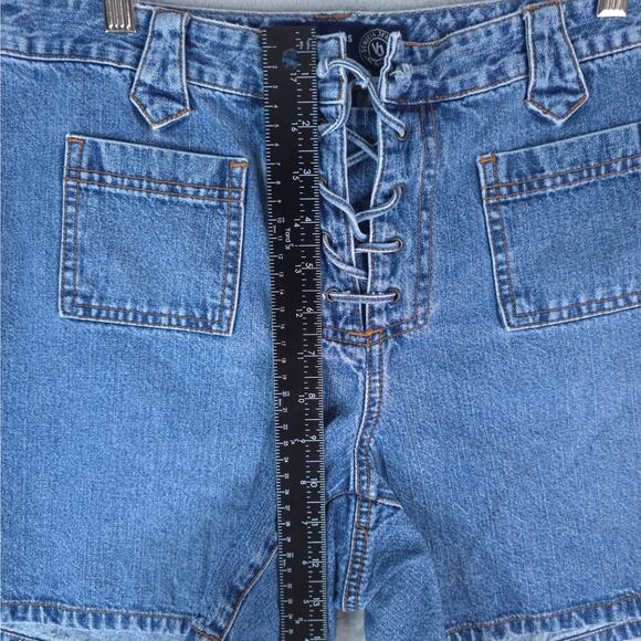 Venezia Jeans Shorts Womens 14 Blue Mid Rise Lace Up Cotton Denim‎ Medium Wash - Picture 7 of 9